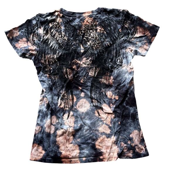 NWT AFFLICITION Live Fast Wmns Graphic Bleach Distressed Braid AOP V Neck Wings - Picture 2 of 11
